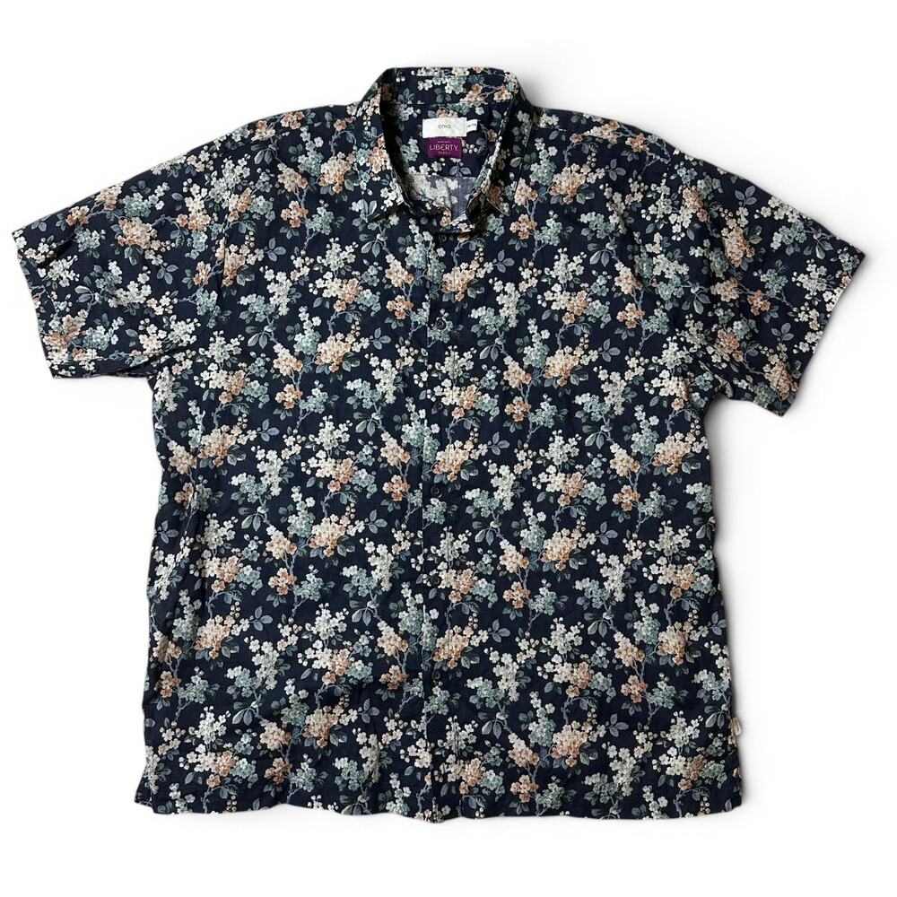 Onia Liberty Linen Shirt Mens Size XXL Navy Floral Print Liberty London Fabric